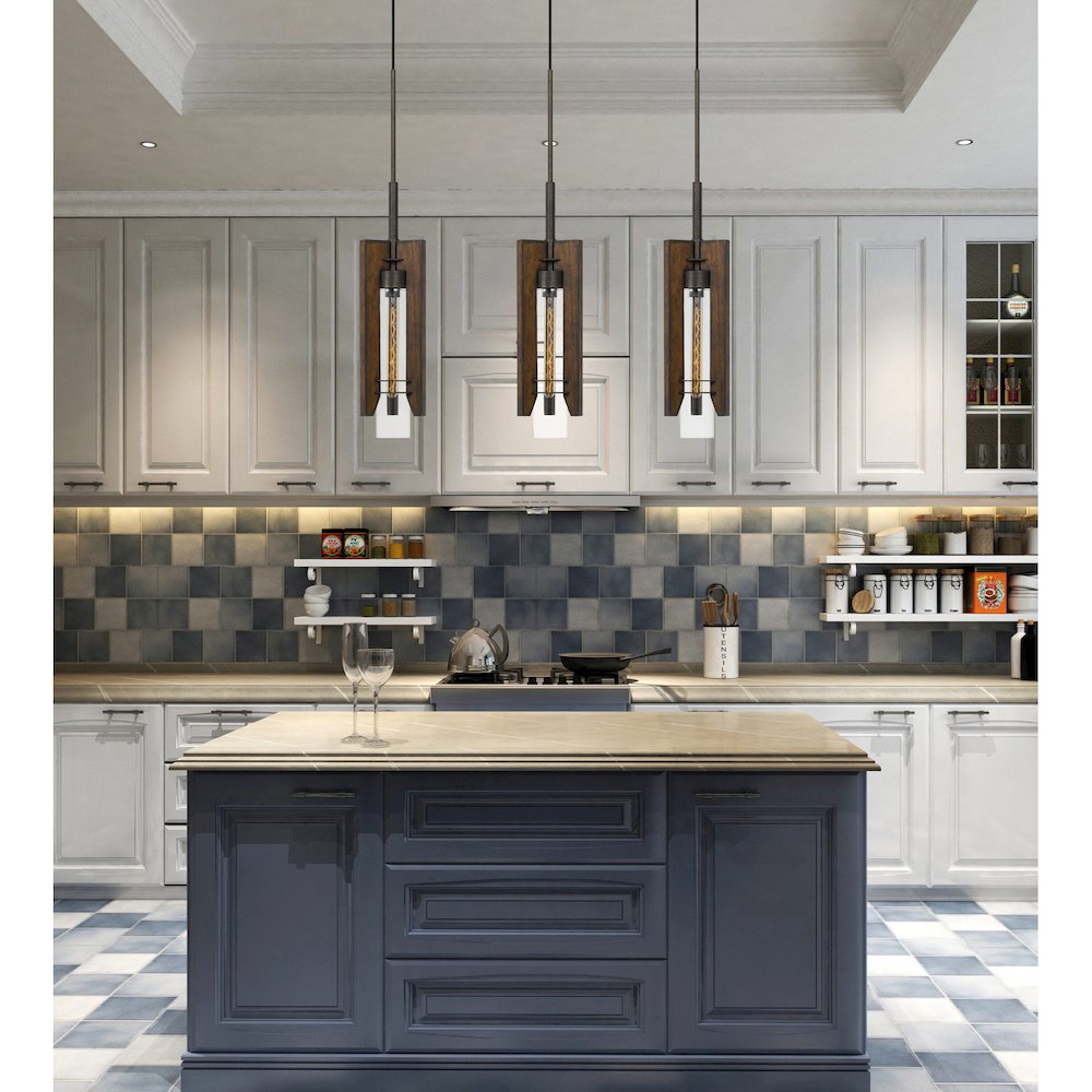 60W Almeria Wood/Glass Pendant Fixture (Edison Bulb Not Included). Picture 3