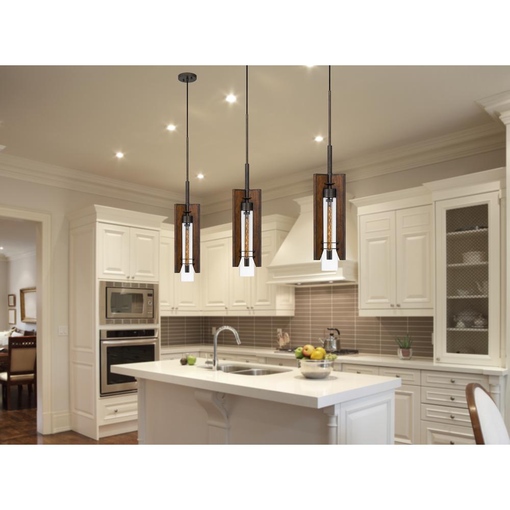 60W Almeria Wood/Glass Pendant Fixture (Edison Bulb Not Included). Picture 3