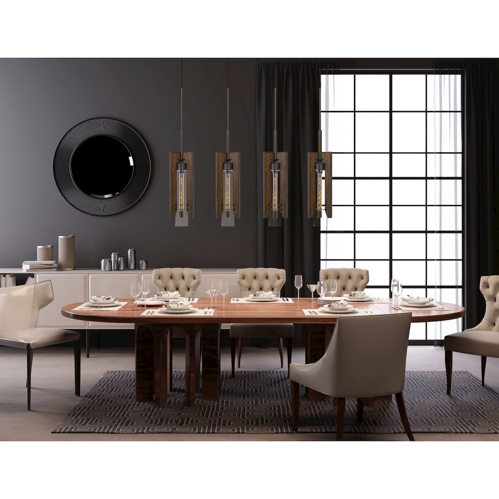 60W X 3 Almeria Wood/Glass 4 Light Pendant Fixture (Edison Bulbs Not Included). Picture 3