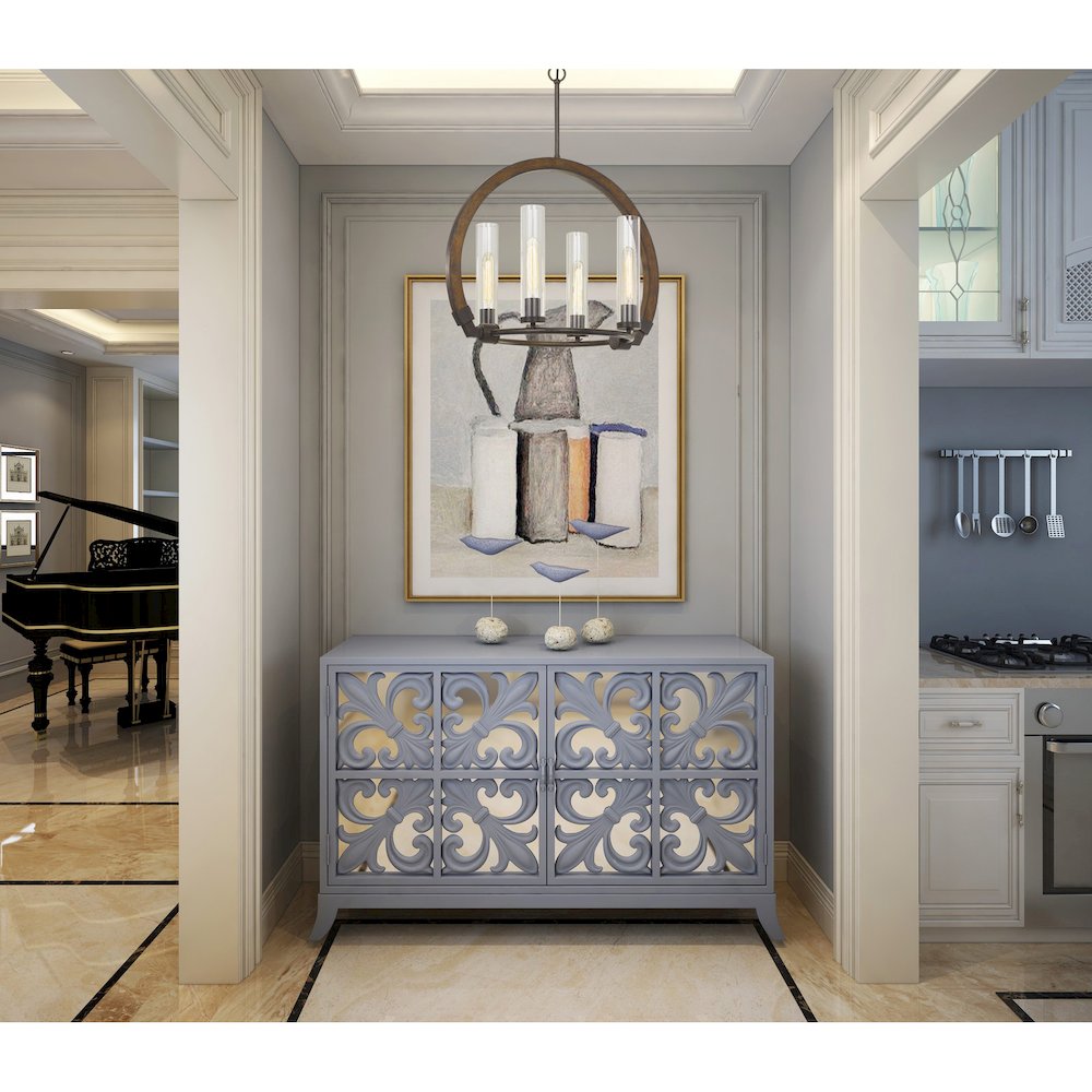 60W X 4 Sulmona Wood/Metal Chandelier. Picture 2
