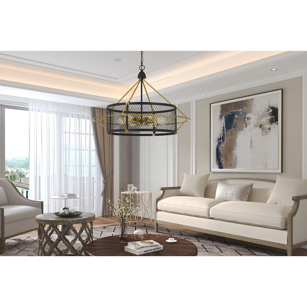 60W X 6 Caserta Metal Chandelier With Mesh Shade (Edison Bulbs Not Included). Picture 3