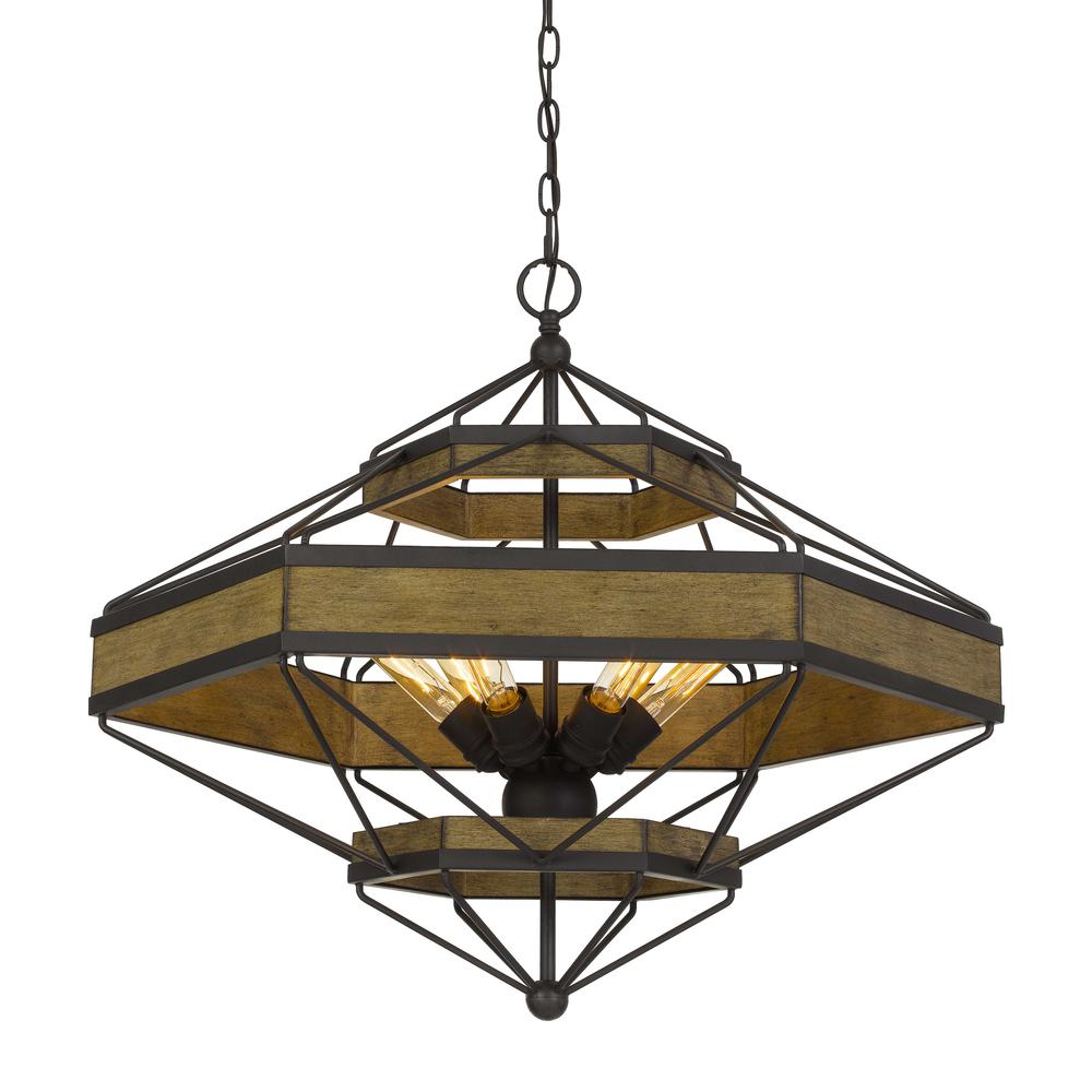 Alicante 60W X 6 Pine Wood/Metal Chandelier  (Edison Bulbs Not Included). Picture 1