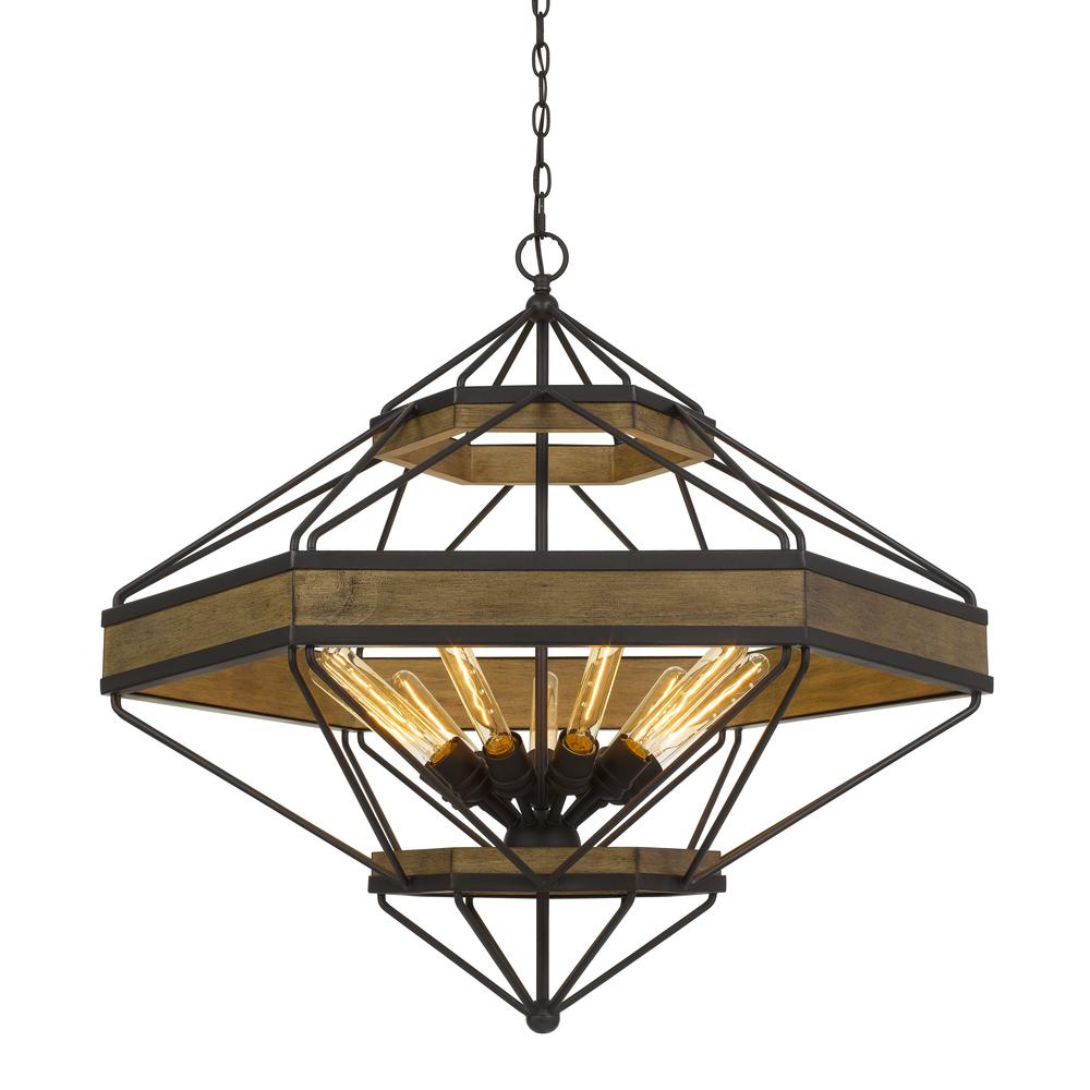 Alicante 60W X 9 Pine Wood/Metal Chandelier  (Edison Bulbs Not Included). Picture 1