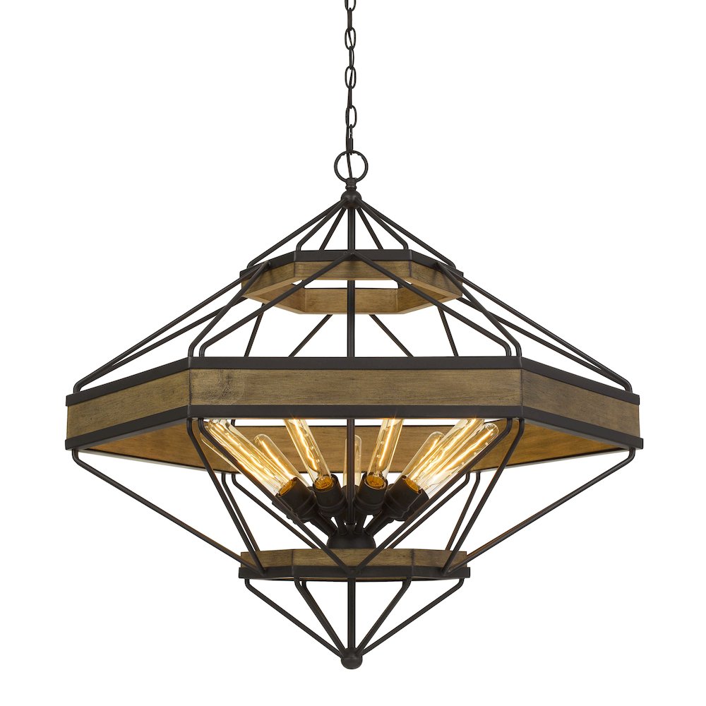 Alicante 60W X 9 Pine Wood/Metal Chandelier  (Edison Bulbs Not Included). Picture 1