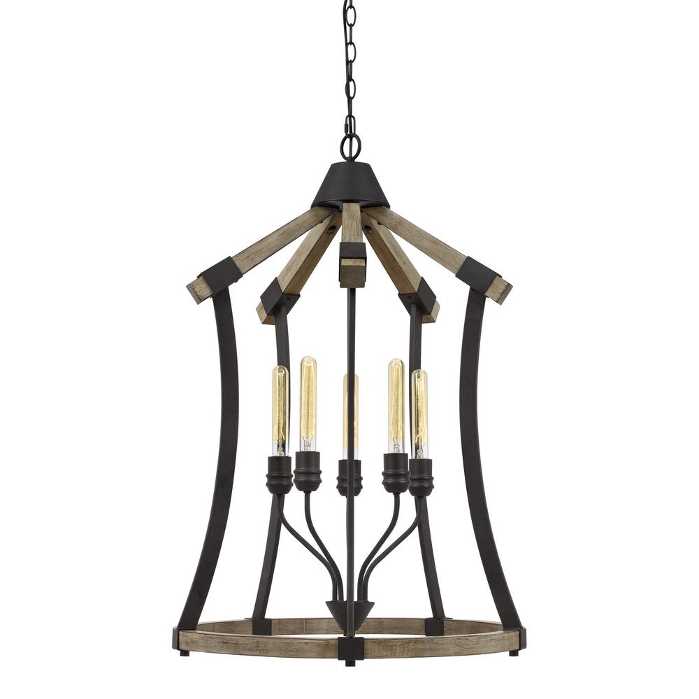 Dali 60W X 5 Metal/Pine Wood Chandelier  (Edison Bulbs Not Included). Picture 1