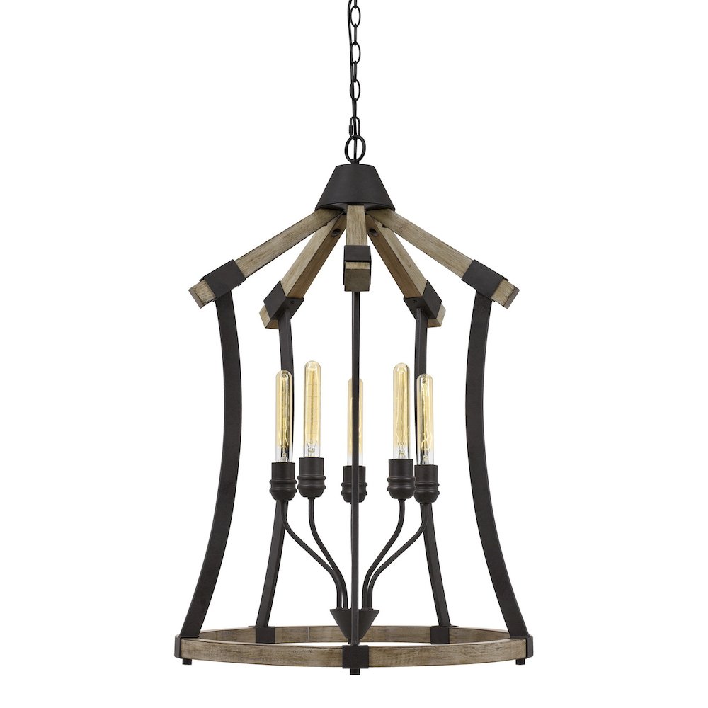Dali 60W X 5 Metal/Pine Wood Chandelier  (Edison Bulbs Not Included). Picture 1