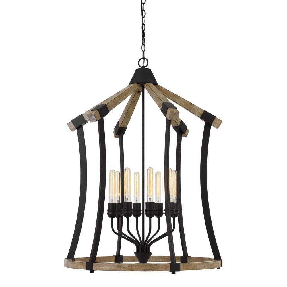 Dali 60W X 8 Metal/Pine Wood Chandelier  (Edison Bulbs Not Included). Picture 1