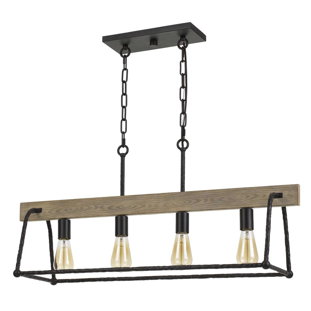 Lockport Hang Forged  Metal/Wood Island Chandelier (Edison Bulbs Not Included). Picture 1