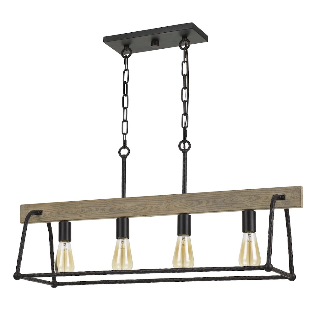 Lockport Hang Forged  Metal/Wood Island Chandelier (Edison Bulbs Not Included). Picture 1