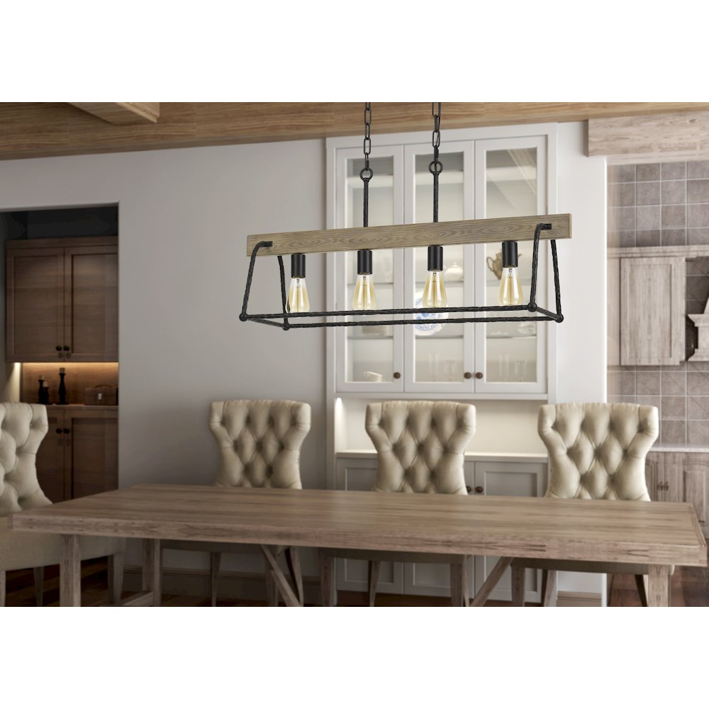 Lockport Hang Forged  Metal/Wood Island Chandelier (Edison Bulbs Not Included). Picture 2