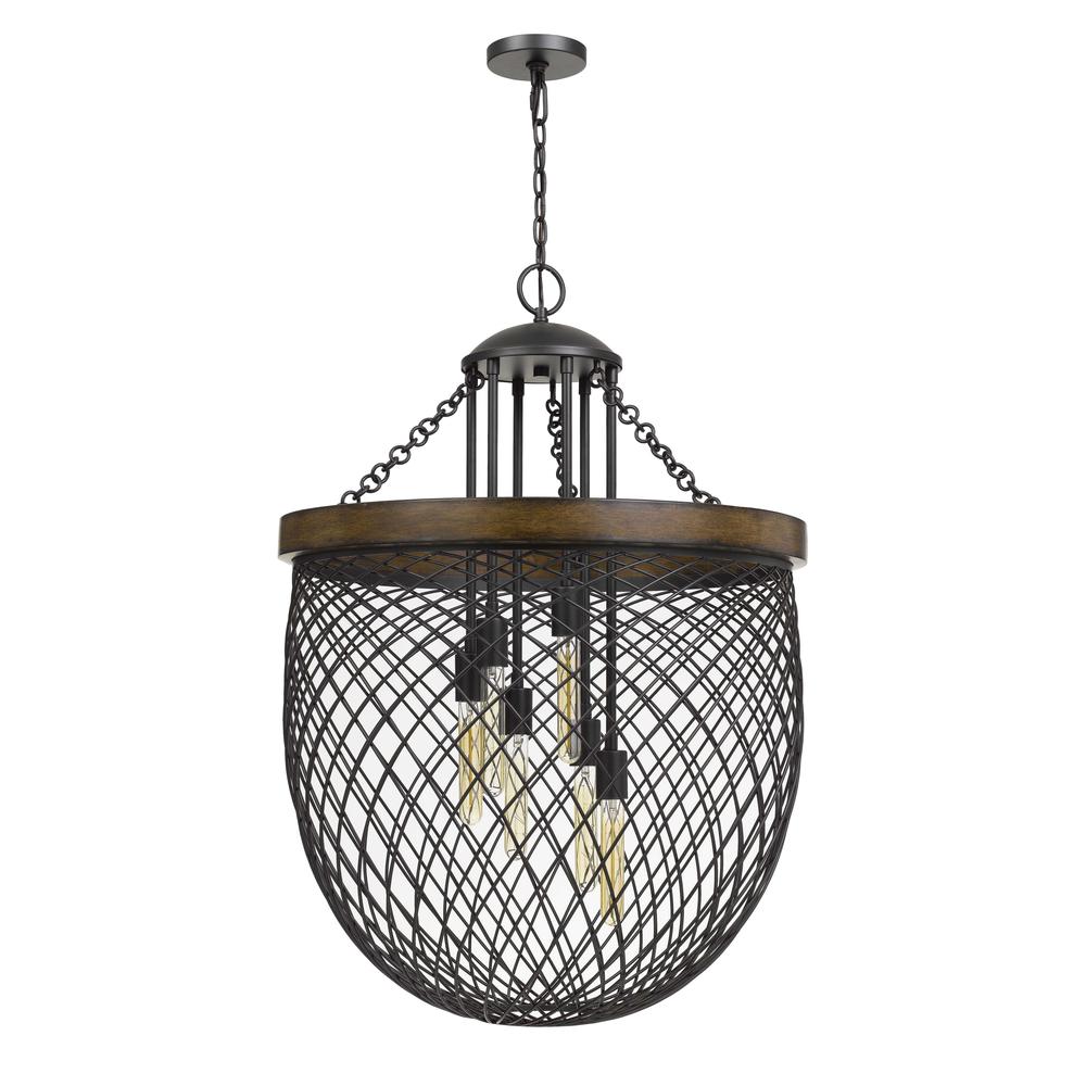 Marion Metal/Wood Mesh Shade Chandelier (Edison Bulbs Not Included). Picture 1