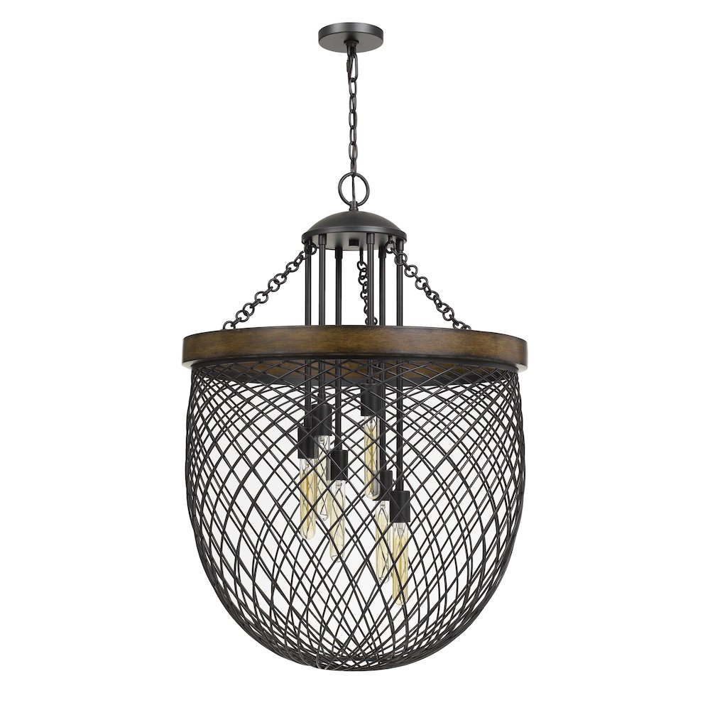 Marion Metal/Wood Mesh Shade Chandelier (Edison Bulbs Not Included). Picture 1