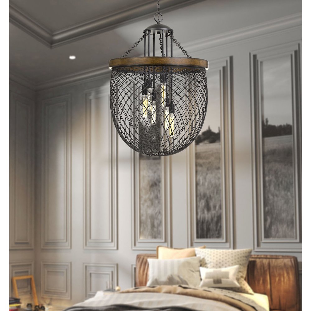 Marion Metal/Wood Mesh Shade Chandelier (Edison Bulbs Not Included). Picture 2