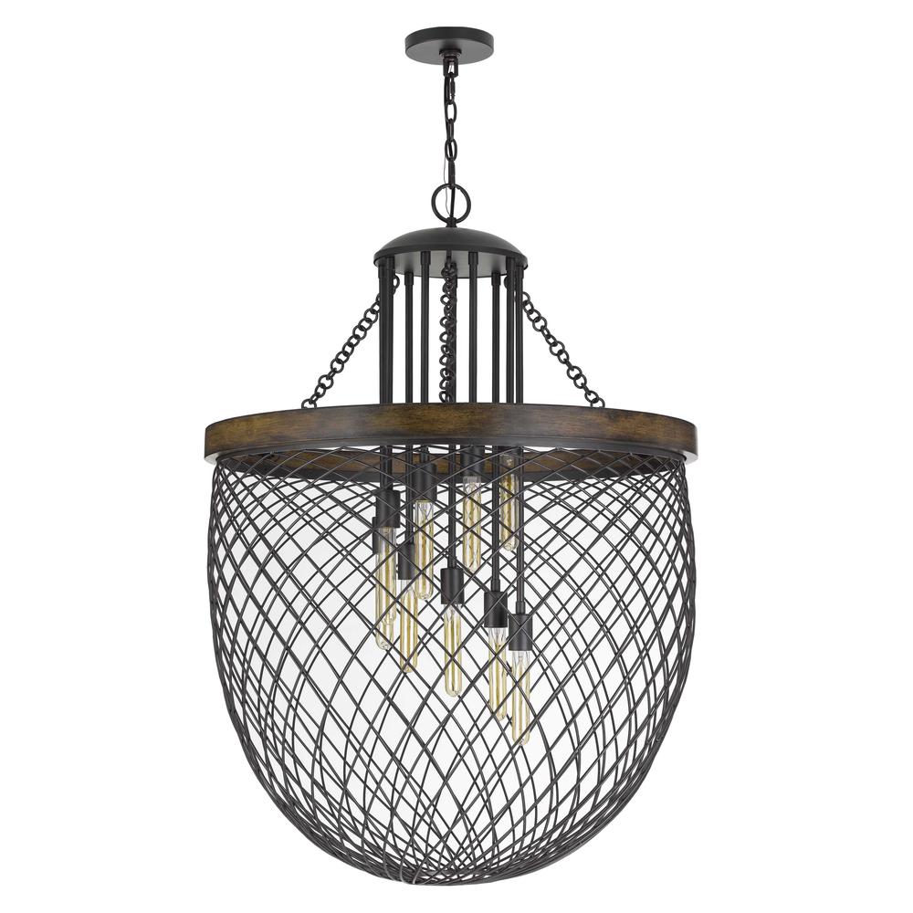 Marion Metal/Wood Mesh Shade Chandelier (Edison Bulbs Not Included). Picture 1