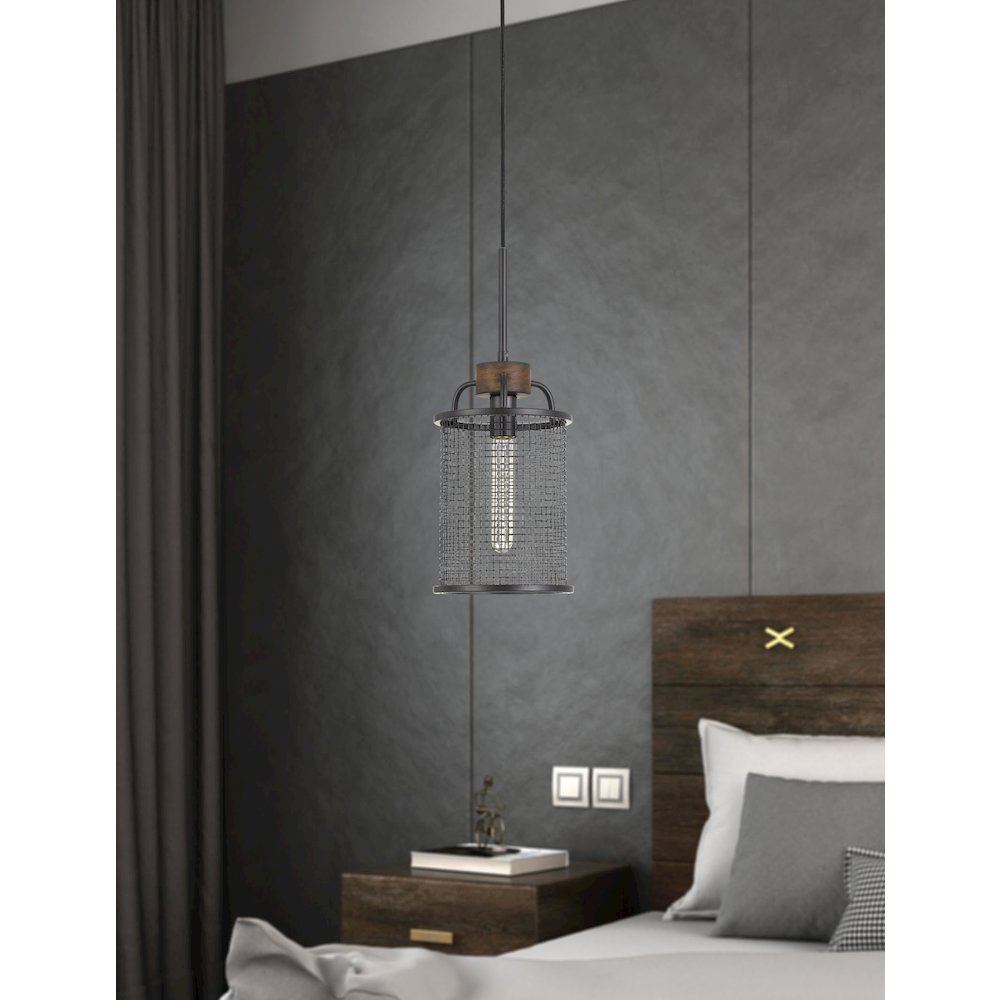 Aberdeen Mesh Metal/Wood Pendant Light (Edison Bulb Not Included). Picture 3