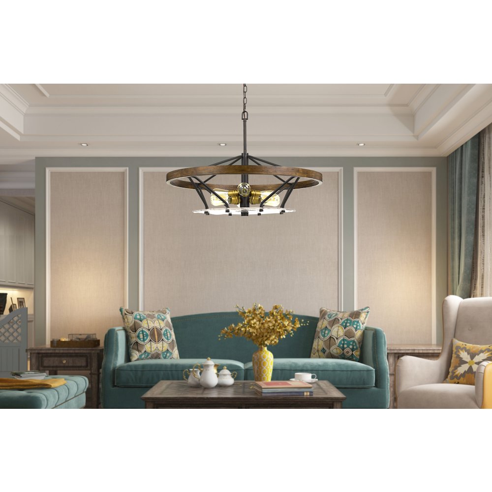 Sherrill Metal/Wood Chandelier (Edison Bulbs Not Included). Picture 2