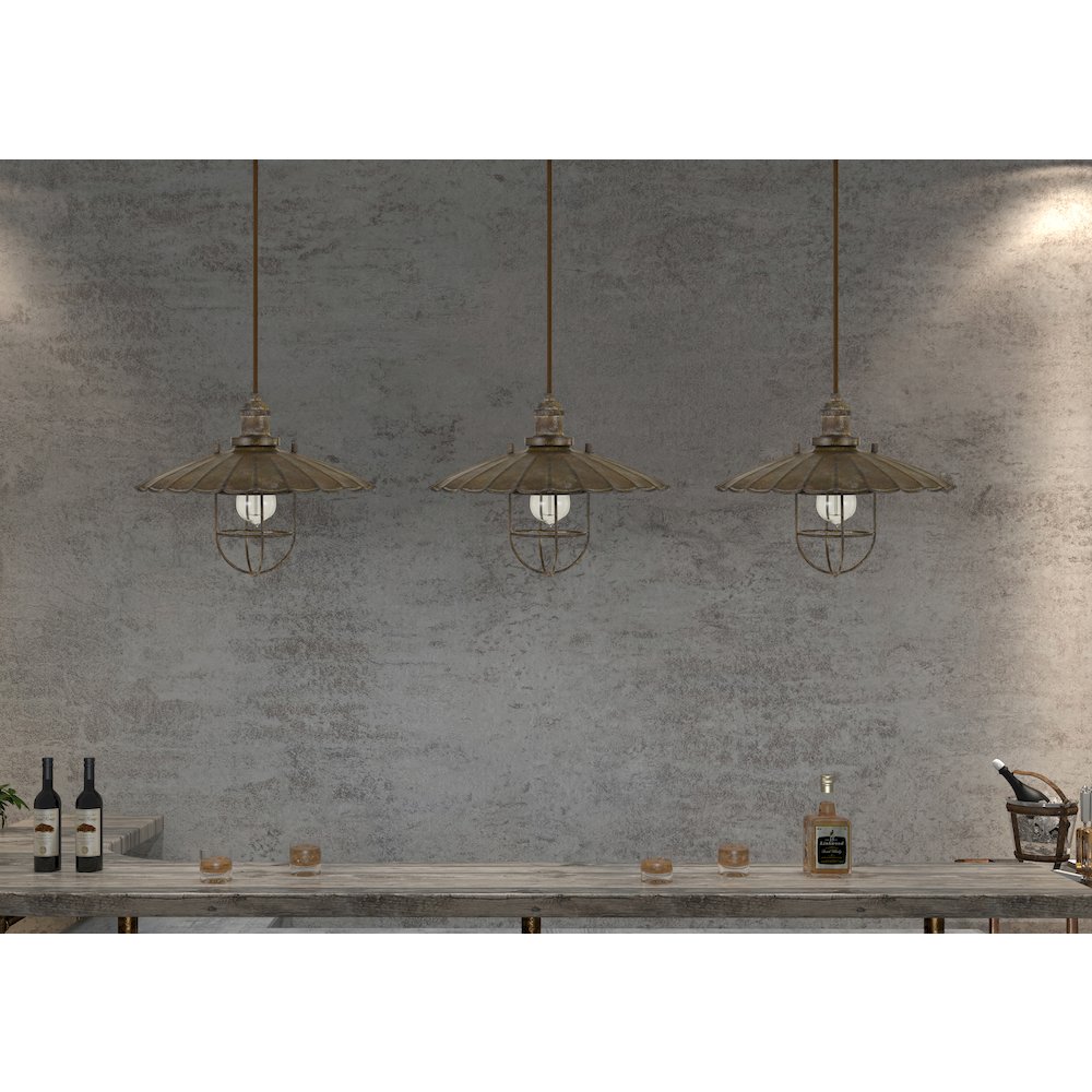 Olive Old Industrial Metal Pendant With Glass Shield (Edison Bulb Not Included). Picture 2