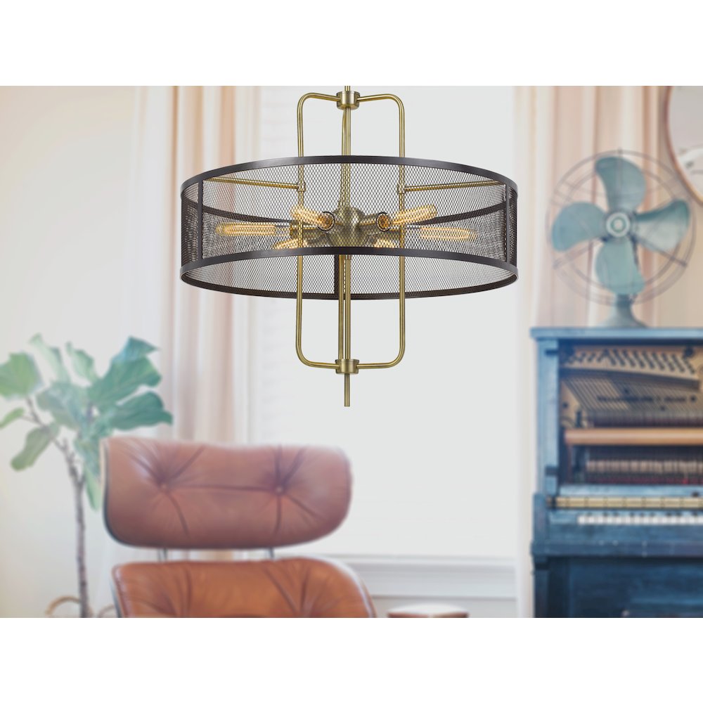 60W X 6 Leiden Metal Chandelier With Mesh Shade (Edison Bulbs Are Not Included). Picture 2