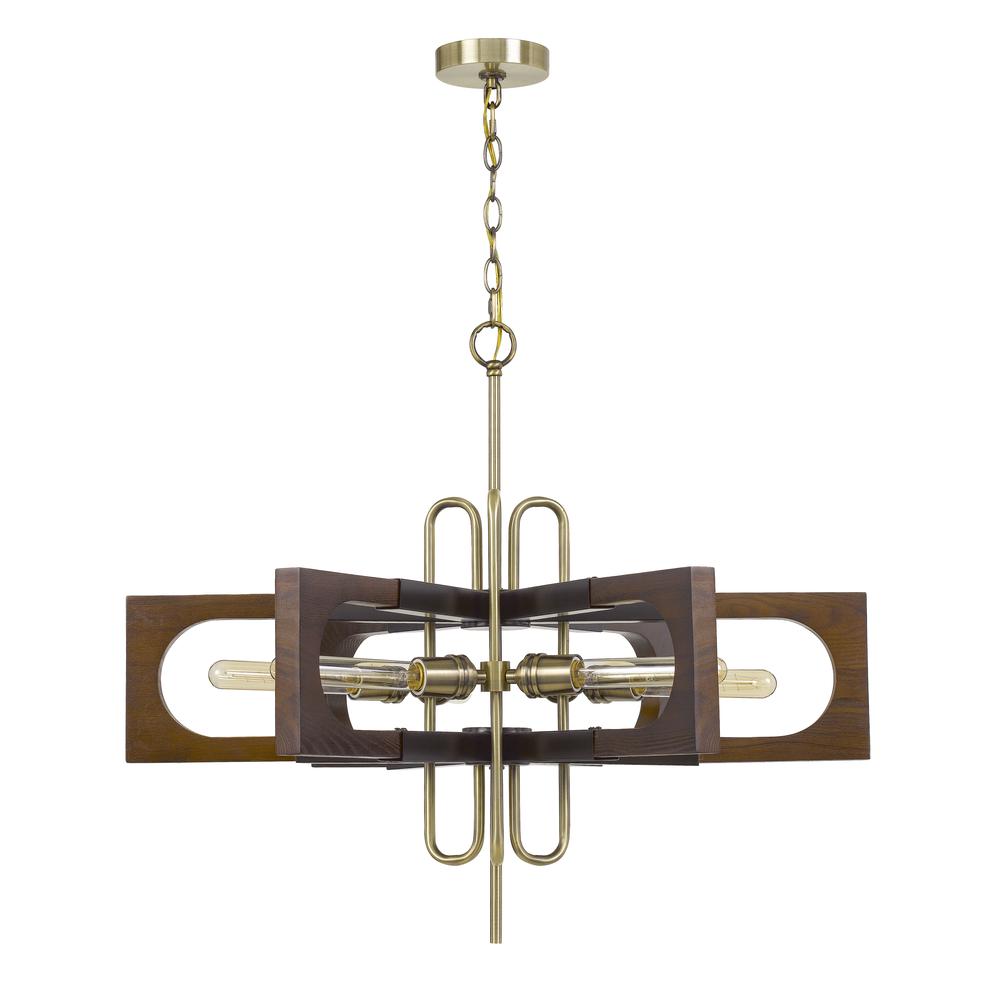 60W X 6 Sneek Metal/Wood Chandelier (Edison Bulbs Are Not Included). Picture 1