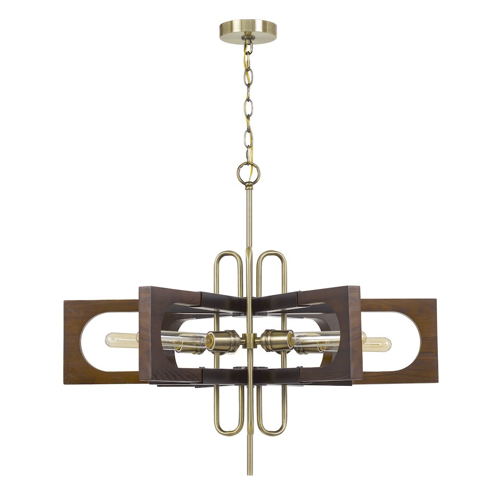 60W X 6 Sneek Metal/Wood Chandelier (Edison Bulbs Are Not Included). Picture 1
