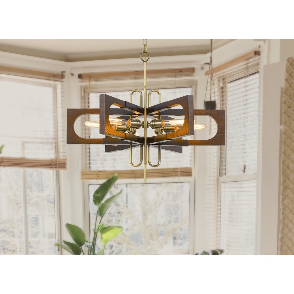 60W X 6 Sneek Metal/Wood Chandelier (Edison Bulbs Are Not Included). Picture 2