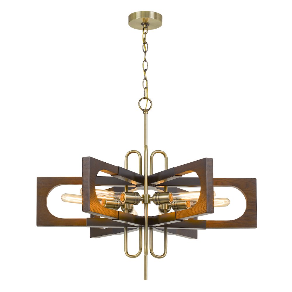 60W X 6 Sneek Metal/Wood Chandelier (Edison Bulbs Are Not Included). Picture 3