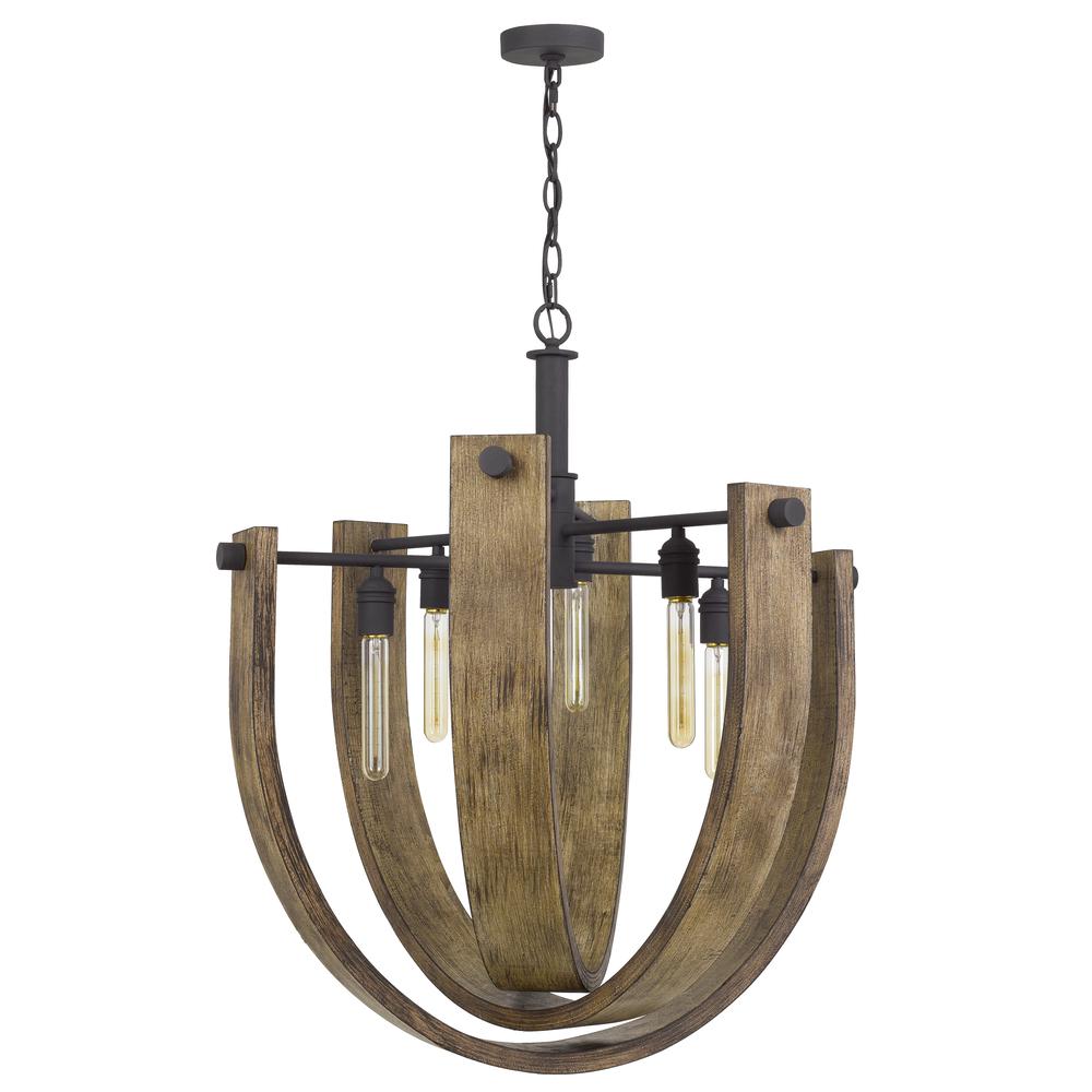 60W X 6 Padova Metal/Wood Chandelier (Edison Bulbs Are Not Included). Picture 1
