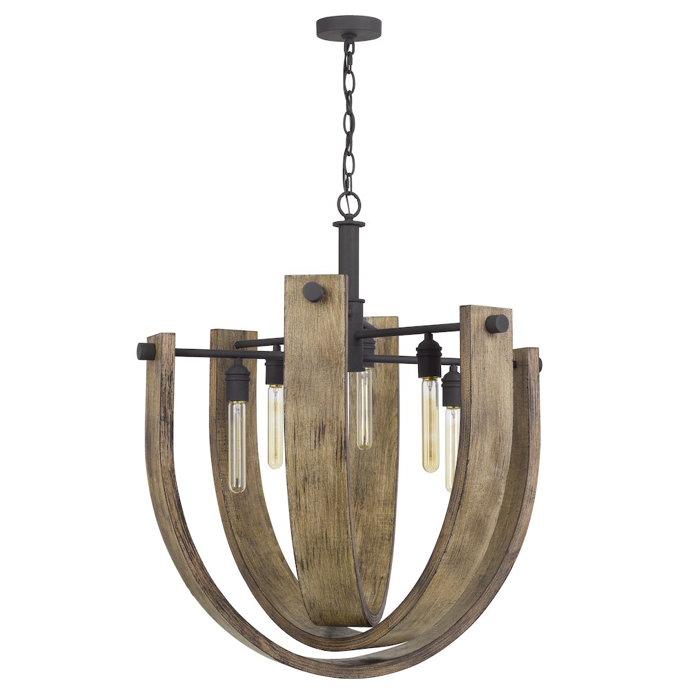 60W X 6 Padova Metal/Wood Chandelier (Edison Bulbs Are Not Included). Picture 1