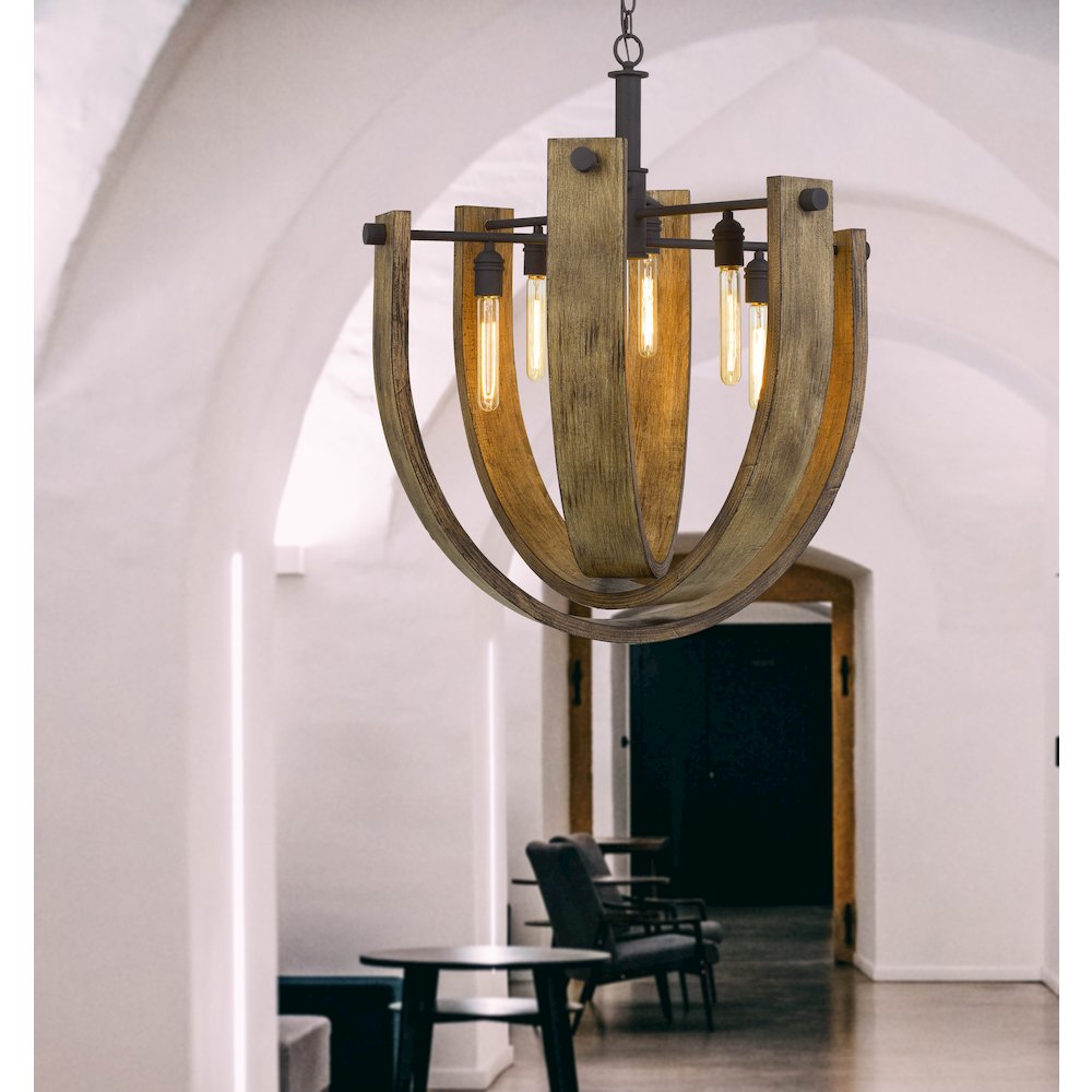 60W X 6 Padova Metal/Wood Chandelier (Edison Bulbs Are Not Included). Picture 3
