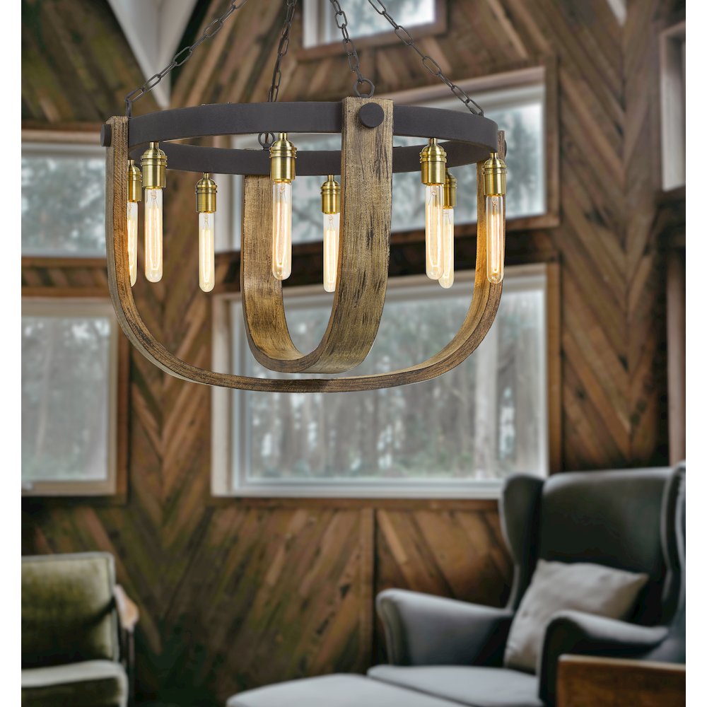 60W X 8 Apulia Metal/Wood Chandelier (Edison Bulbs Are Not Included). Picture 2