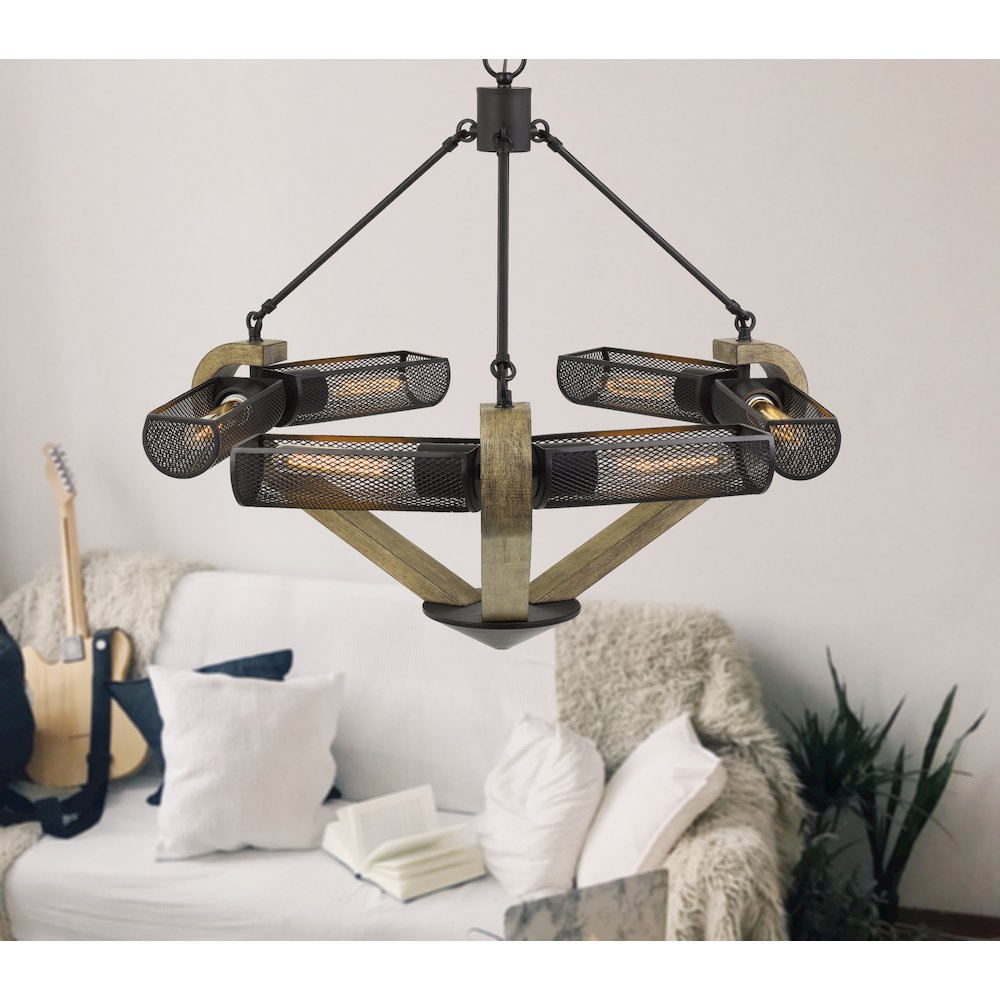 60W X 6 Baden Metal/Wood Chandelier. Picture 2