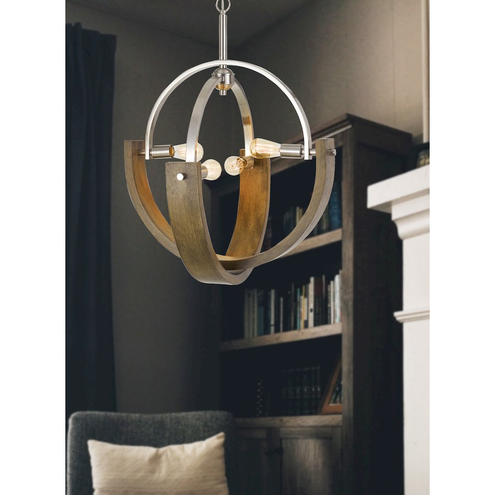 60W X 4 Rauma Metal/Wood Chandelier (Edison Bulbs Are Not Included). Picture 2