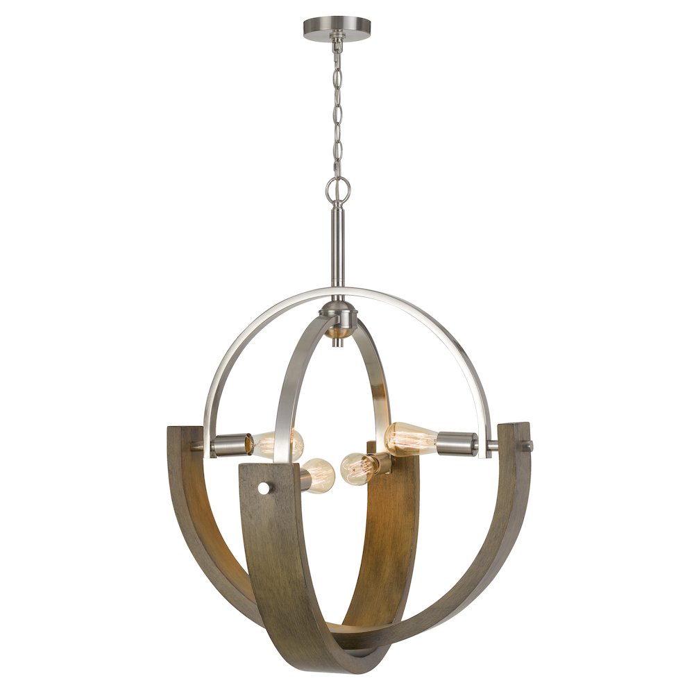 60W X 4 Rauma Metal/Wood Chandelier (Edison Bulbs Are Not Included). Picture 3
