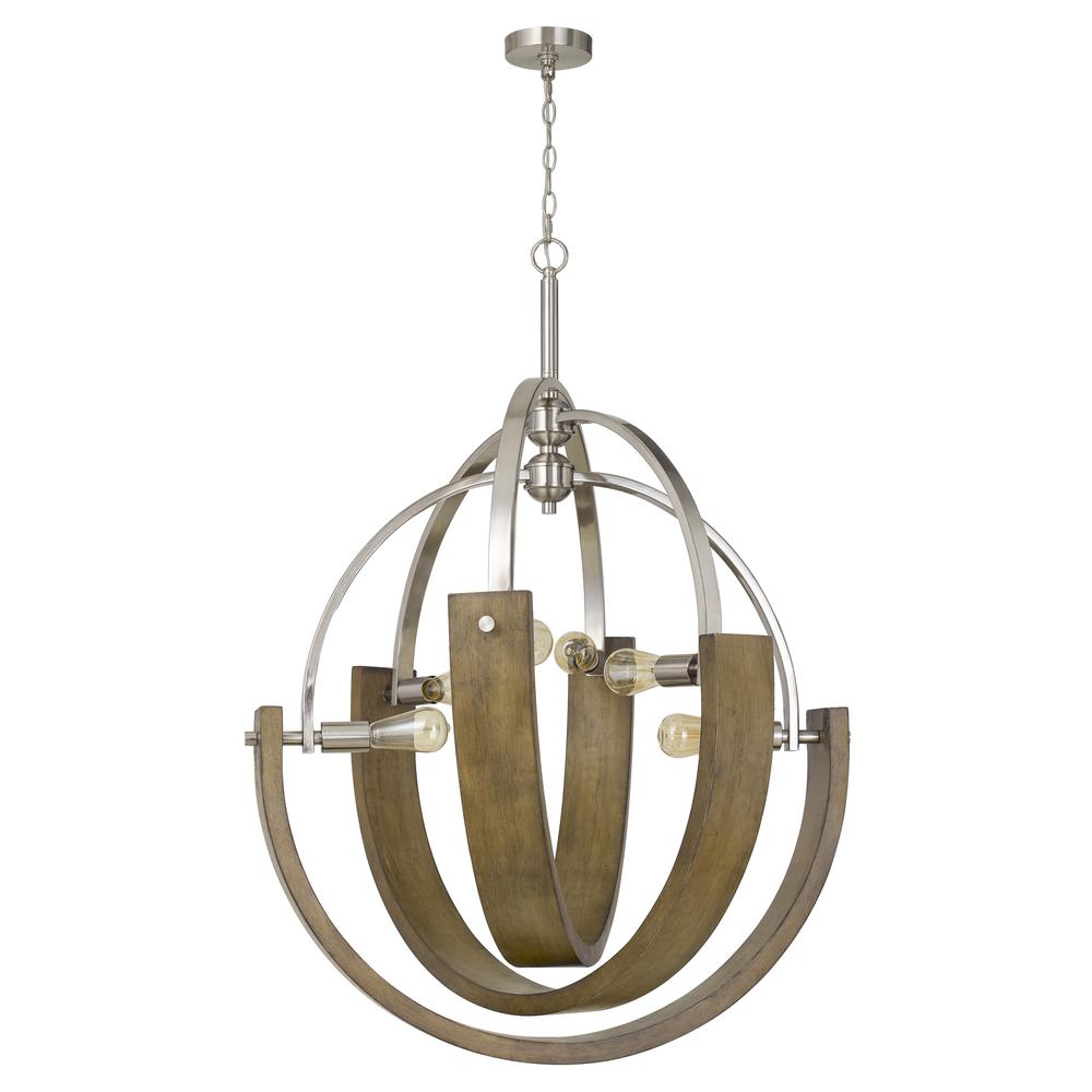 60W X 6 Rauma Metal/Wood Chandelier (Edison Bulbs Are Not Included). Picture 1
