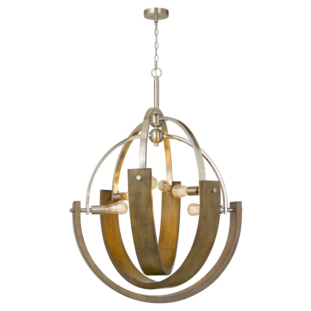 60W X 6 Rauma Metal/Wood Chandelier (Edison Bulbs Are Not Included). Picture 3