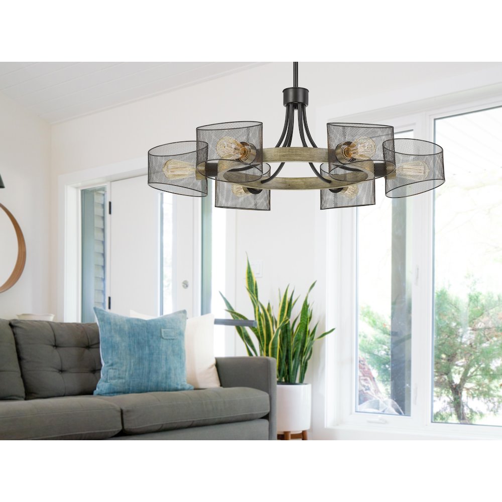 60W X 6 Dronten Metal/Wood Chandelier. Picture 2