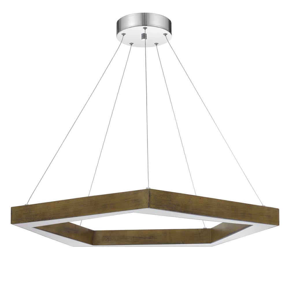 Metz dimmable Integrated LED polygon pine wood pendant fixture. Picture 1