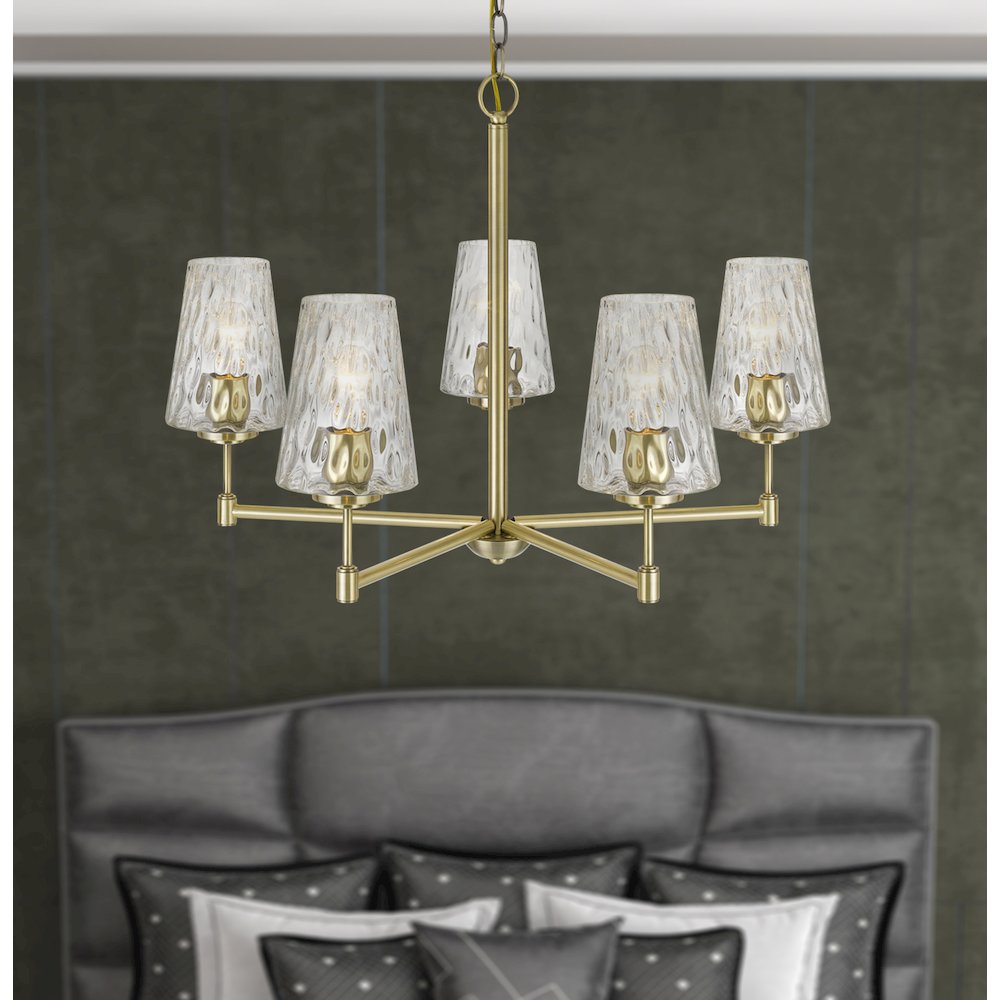 60W x 5 Crestwood metal chandelier with textured glass shades. Picture 2