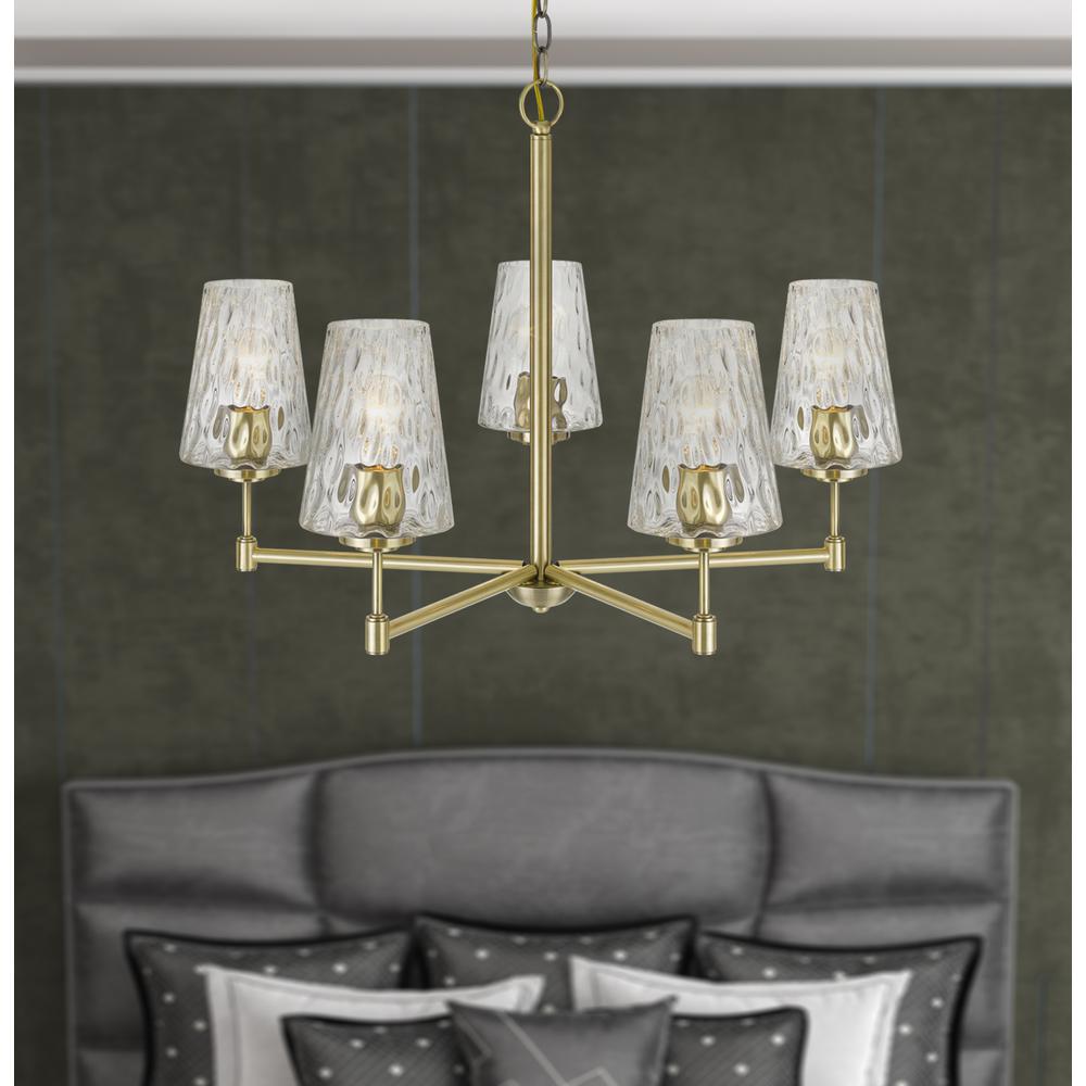 60W x 5 Crestwood metal chandelier with textured glass shades. Picture 2