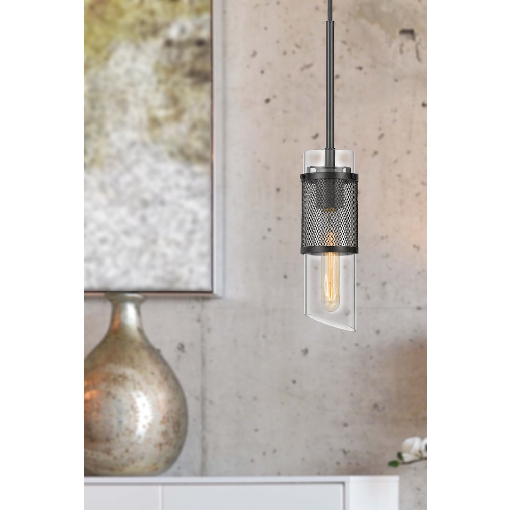 60W Savona double layer glass/metal mini pendant with mesh metal shade. Picture 3