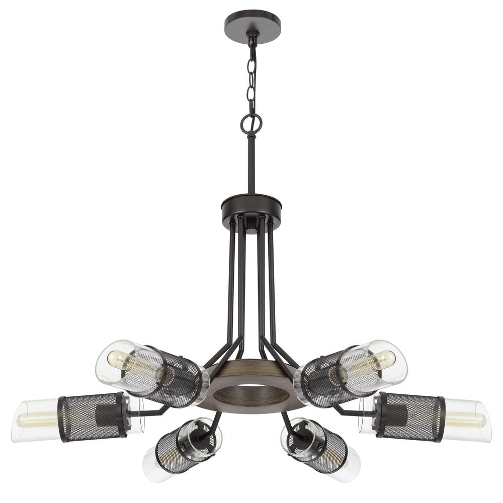 60W x 6 Savona pine wood/metal chandelier. Picture 1