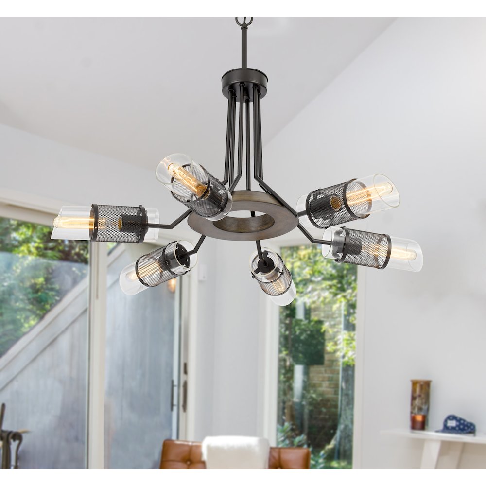 60W x 6 Savona pine wood/metal chandelier. Picture 2