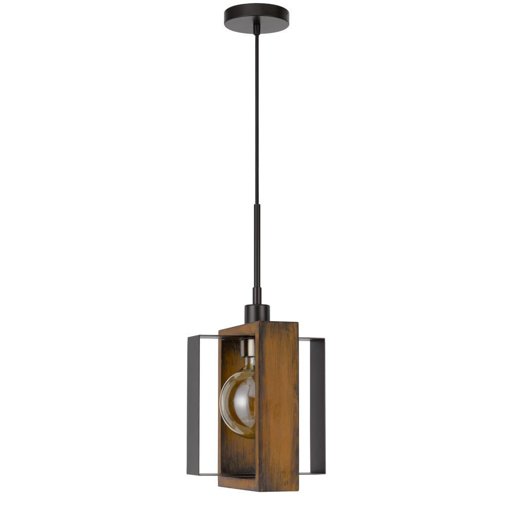 60W Agrigento pine wood/metal mini pendant fixture (Edison bulb INCLUDED). Picture 1