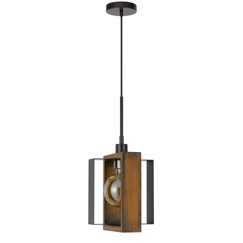 60W Agrigento pine wood/metal mini pendant fixture (Edison bulb INCLUDED). Picture 1