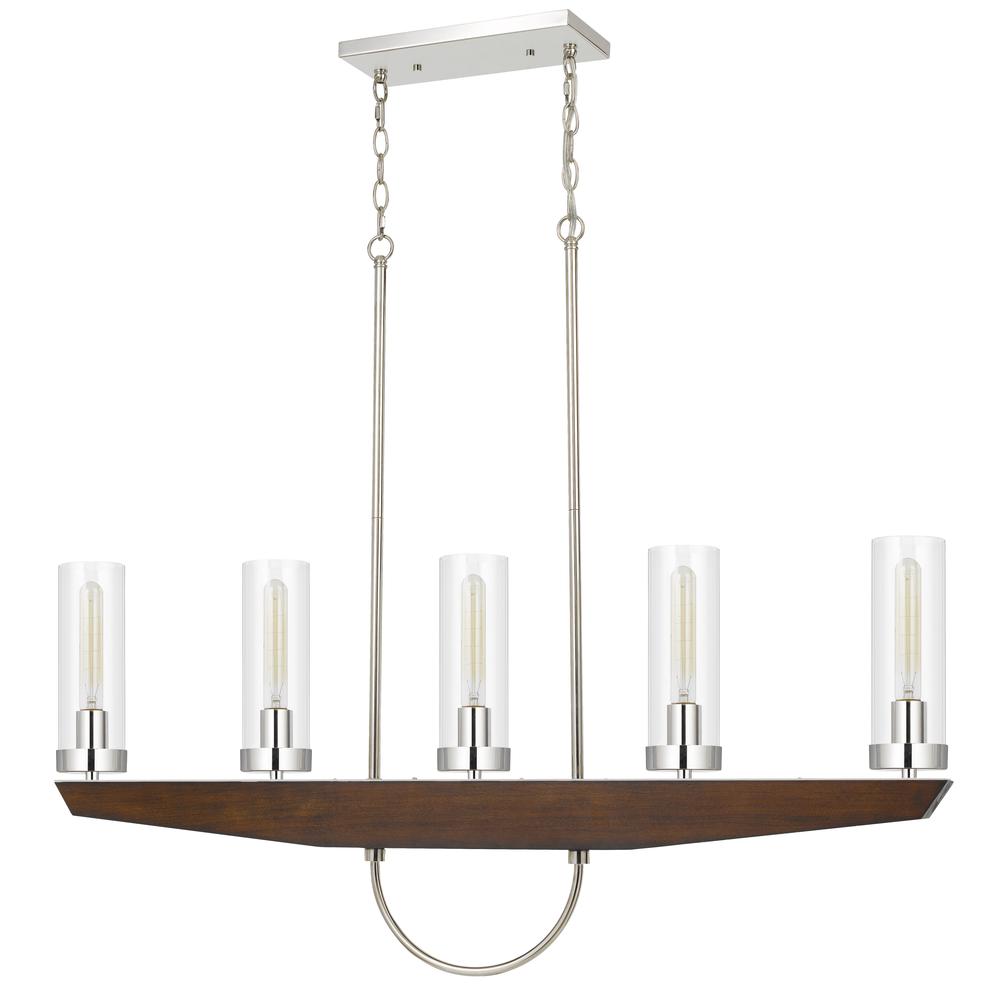 60W x 5 Ercolano pine wood/metal island chandelier with clear glass shade. Picture 1