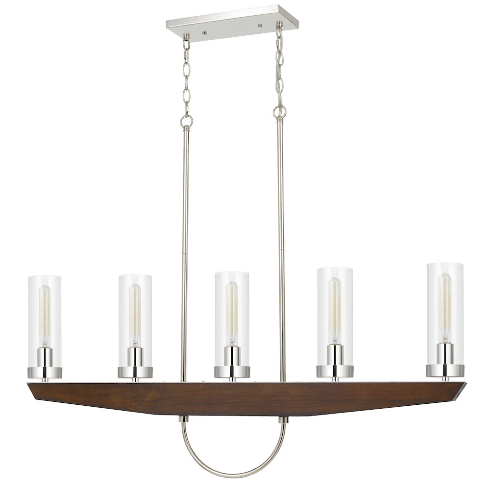 60W x 5 Ercolano pine wood/metal island chandelier with clear glass shade. Picture 1