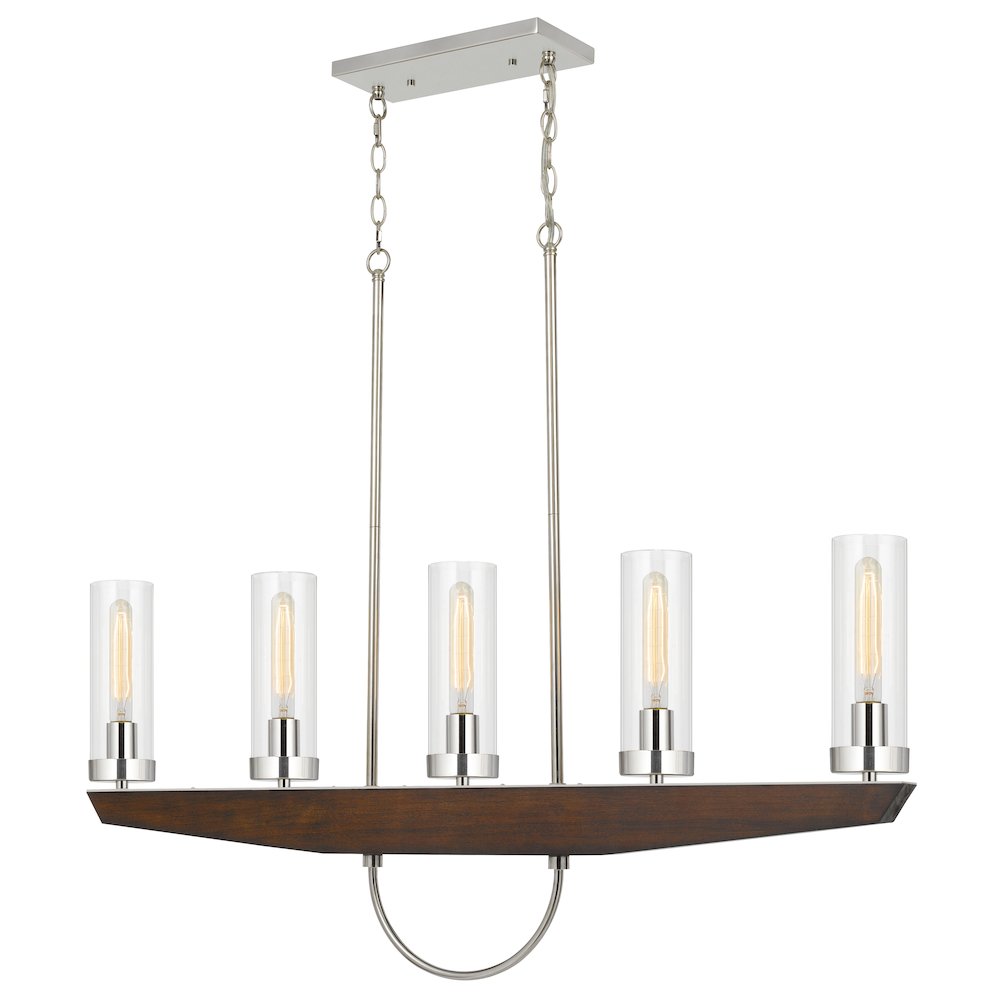 60W x 5 Ercolano pine wood/metal island chandelier with clear glass shade. Picture 3