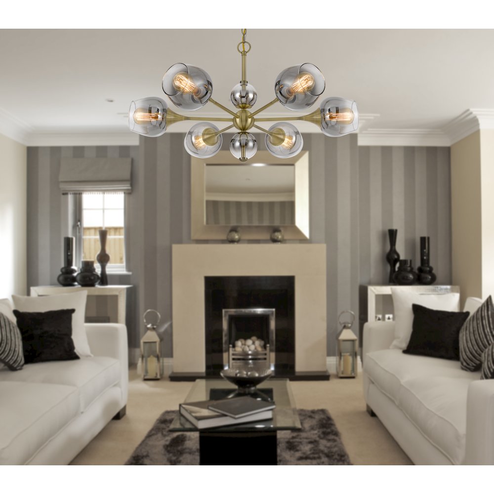 60W X 6 Pendleton Metal Chandelier With Electoral Plated Smoked Glass Shades. Picture 2