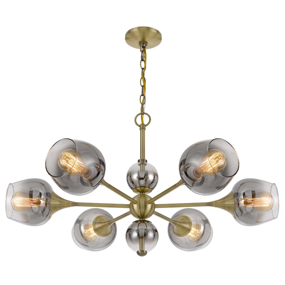 60W X 6 Pendleton Metal Chandelier With Electoral Plated Smoked Glass Shades. Picture 4