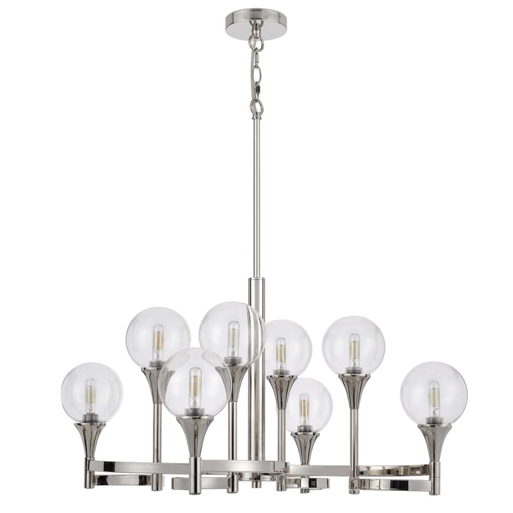15W X 8 Milbank Metal Chandelier And Clear Round Glass Shades. Picture 1